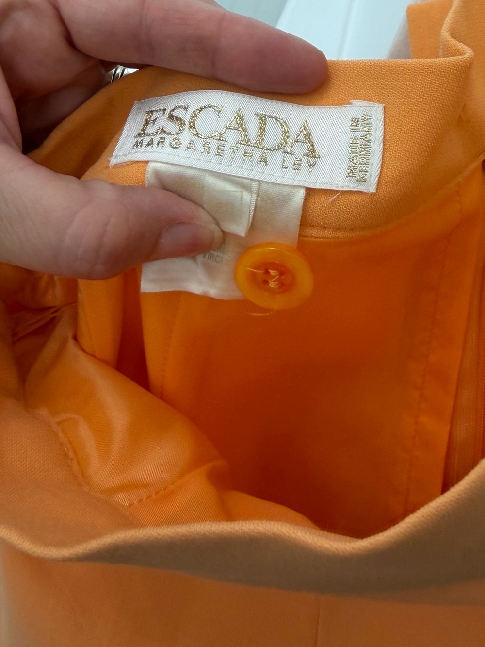 Escada Margaretha Ley Virgin Wool Skirt Suit 8 Apricot Orange Vintage Luxe - Picture 13 of 16